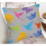 Realhomes Gri Zeminli Origami Sanatı Dijital Baskılı Modern Yastık Kılıfı Realhomes