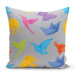 Realhomes Gri Zeminli Origami Sanatı Dijital Baskılı Modern Yastık Kılıfı Realhomes