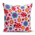 - K4836-Gorsel - Realhomes  Realhomes Pembe Zeminde Uğurböceği Dijital Baskılı Modern Yastık Kılıfı Realhomes