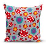 Realhomes Gri Zeminde Uğurböceği Dijital Baskılı Modern Yastık Kılıfı Realhomes