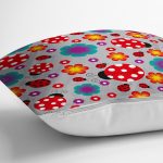 Realhomes Gri Zeminde Uğurböceği Dijital Baskılı Modern Yastık Kılıfı Realhomes