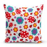 - K4839-Gorsel - Realhomes Realhomes Beyaz Zeminde Uğurböceği Dijital Baskılı Modern Yastık Kılıfı Realhomes