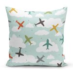 - K4857-Gorsel - Realhomes Realhomes Uçak Desenli Bulutlar Dijital Baskılı Modern Kırlent Kılıfı Realhomes