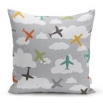 - K4858-Gorsel - Realhomes  Realhomes Uçak Desenli Bulutlar Dijital Baskılı Modern Kırlent Kılıfı Realhomes