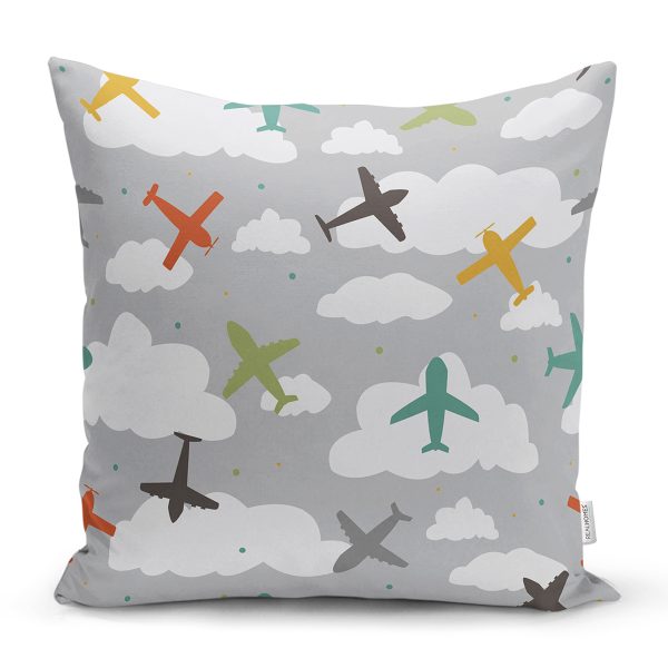 Realhomes Uçak Desenli Bulutlar Dijital Baskılı Modern Kırlent Kılıfı Realhomes