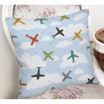 Realhomes Uçak Desenli Bulutlar Dijital Baskılı Modern Kırlent Kılıfı Realhomes