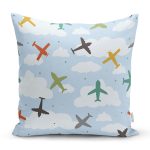 Realhomes Uçak Desenli Bulutlar Dijital Baskılı Modern Kırlent Kılıfı Realhomes