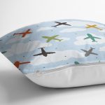 Realhomes Uçak Desenli Bulutlar Dijital Baskılı Modern Kırlent Kılıfı Realhomes