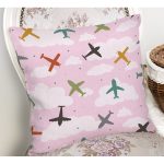 Realhomes Uçak Desenli Bulutlar Dijital Baskılı Modern Kırlent Kılıfı Realhomes