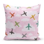 Realhomes Uçak Desenli Bulutlar Dijital Baskılı Modern Kırlent Kılıfı Realhomes