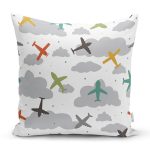 - K4861-Gorsel - Realhomes  Realhomes Uçak Desenli Bulutlar Dijital Baskılı Modern Kırlent Kılıfı Realhomes