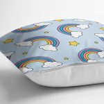 - K4899-Gorsel-2 - Realhomes Realhomes Mavi Zeminde Unicorn Gökkuşağı Dijital Baskılı Modern Kırlent Kılıfı Realhomes