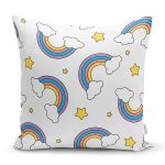 - K4901-Gorsel - Realhomes Realhomes Beyaz Zeminde Unicorn Gökkuşağı Dijital Baskılı Modern Kırlent Kılıfı Realhomes