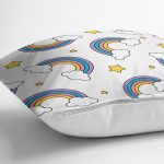 - K4901-Gorsel-2 - Realhomes Realhomes Beyaz Zeminde Unicorn Gökkuşağı Dijital Baskılı Modern Kırlent Kılıfı Realhomes