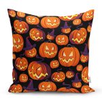 Realhomes Siyah Zeminde Balkabağı Dijital Baskılı Modern Kırlent Kılıfı Realhomes