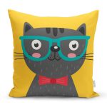 - K4914-Gorsel - Realhomes Realhomes Renkli Kedi Dijital Baskılı Modern Kırlent Kılıfı Realhomes