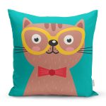 - K4916-Gorsel - Realhomes  Realhomes Renkli Kedi Dijital Baskılı Modern Kırlent Kılıfı Realhomes