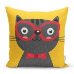 Realhomes Renkli Kedi Dijital Baskılı Modern Kırlent Kılıfı Realhomes