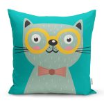 Realhomes Renkli Kedi Dijital Baskılı Modern Kırlent Kılıfı Realhomes