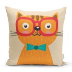 Realhomes Renkli Kedi Dijital Baskılı Modern Kırlent Kılıfı Realhomes