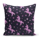 Realhomes Siyah Zeminde Pembe Yıldız Dijital Baskılı Modern Yastık Kılıfı Realhomes