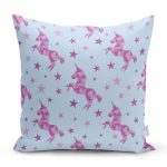 - K4940-Gorsel - Realhomes  Realhomes Mavi Zeminde Pembe Yıldız Dijital Baskılı Modern Yastık Kılıfı Realhomes