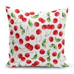 - K4945-Gorsel - Realhomes  Realhomes Beyaz Zeminde Kiraz Desenli Dijital Baskılı Modern Yastık Kılıfı Realhomes