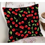 - K4946-Gorsel-1 - Realhomes Realhomes Siyah Zeminde Kiraz Desenli Dijital Baskılı Modern Yastık Kılıfı Realhomes