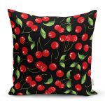 - K4946-Gorsel - Realhomes Realhomes Siyah Zeminde Kiraz Desenli Dijital Baskılı Modern Yastık Kılıfı Realhomes