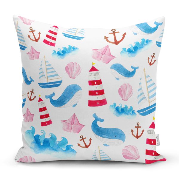 - K4949-Gorsel - Realhomes  Realhomes Mavi Zeminde Pembe Yıldız Dijital Baskılı Modern Yastık Kılıfı Realhomes