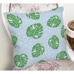 Realhomes Mavi Zeminde Yapraklar Dijital Baskılı Modern Yastık Kılıfı Realhomes