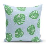 Realhomes Mavi Zeminde Yapraklar Dijital Baskılı Modern Yastık Kılıfı Realhomes