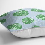 Realhomes Mavi Zeminde Yapraklar Dijital Baskılı Modern Yastık Kılıfı Realhomes