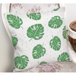 Realhomes Beyaz Zeminde Yapraklar Dijital Baskılı Modern Yastık Kılıfı Realhomes