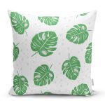 Realhomes Beyaz Zeminde Yapraklar Dijital Baskılı Modern Yastık Kılıfı Realhomes