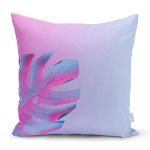 - K5518sag-Gorsel - Realhomes Toz Mavisi Zeminli Tropik Yapraklı Özel Tasarım Dekoratif Yastık Kılıfı Realhomes