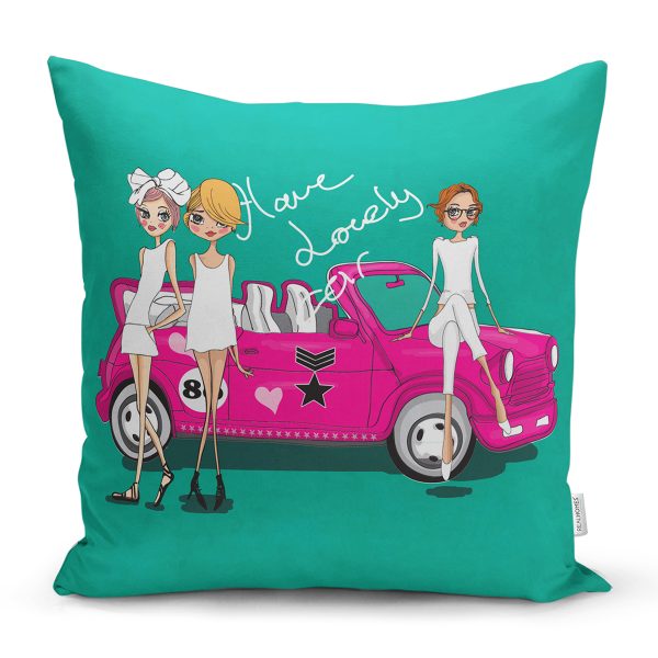 - K571-Gorsel - Realhomes  Fashion Girl Dijital Baskılı Modern Yastık Kırlent Kılıfı Realhomes