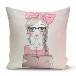 - K595-Gorsel - Realhomes  Fashion Girl Dijital Baskılı Modern Yastık Kırlent Kılıfı Realhomes