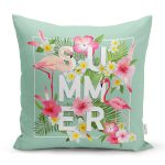 - Tropical Flowers Background. Summer Design. Vector. Flamingo Bac - Realhomes Flamingo Desen Dijital Baskılı Modern Yastık Kırlent Kılıfı Realhomes