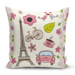 - K78-Gorsel - Realhomes  Eyfel Kulesi Desenli Dijital Baskılı Dekoratif Yastık Kırlent Kıl Realhomes