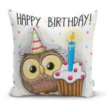 Modern Baykuş Desen Dijital Baskılı Yastık Kırlent Kılıfı Realhomes