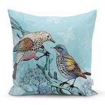 - K95-Gorsel - Realhomes Mavi Kuş Desenli Dijital Baskılı Dekoratif Yastık Kırlent Kılıfı Realhomes