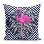 - K968-Gorsel - Realhomes  Lacivert Zeminli Flamingo Desenli Dijital Baskılı Kırlent Kılıfı Realhomes