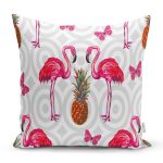 - K988-Gorsel - Realhomes  Flamingo Desenli Dijital Baskılı Dekoratif Yastık Kırlent Kılıfı Realhomes