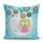 Baykuş Desenli Dijital Baskılı Dekoratif Yastık Kırlent Kılıfı Realhomes