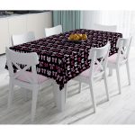 - Masa-10097-Gorsel - Realhomes Siyah Zemin Pembe Kurdele Tasarımlı Dijital Baskılı Dekoratif Masa Örtüsü Realhomes
