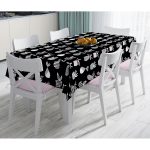 Siyah Zemin Vazo Desenli Dijital Baskılı Modern Masa Örtüsü Realhomes