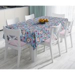 Mavi Zemin Papatya & Gül Tasarımlı Dijital Baskılı Modern Masa Örtüsü Realhomes