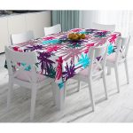 Realhomes Renkli Palmiyeler Özel Tasarımlı Dijital Baskılı Modern Masa Örtüsü Realhomes