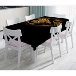 Siyah Zeminde Gold Hilal İçerisinde Üçüncü Göz Motifli Masa Örtüsü Realhomes